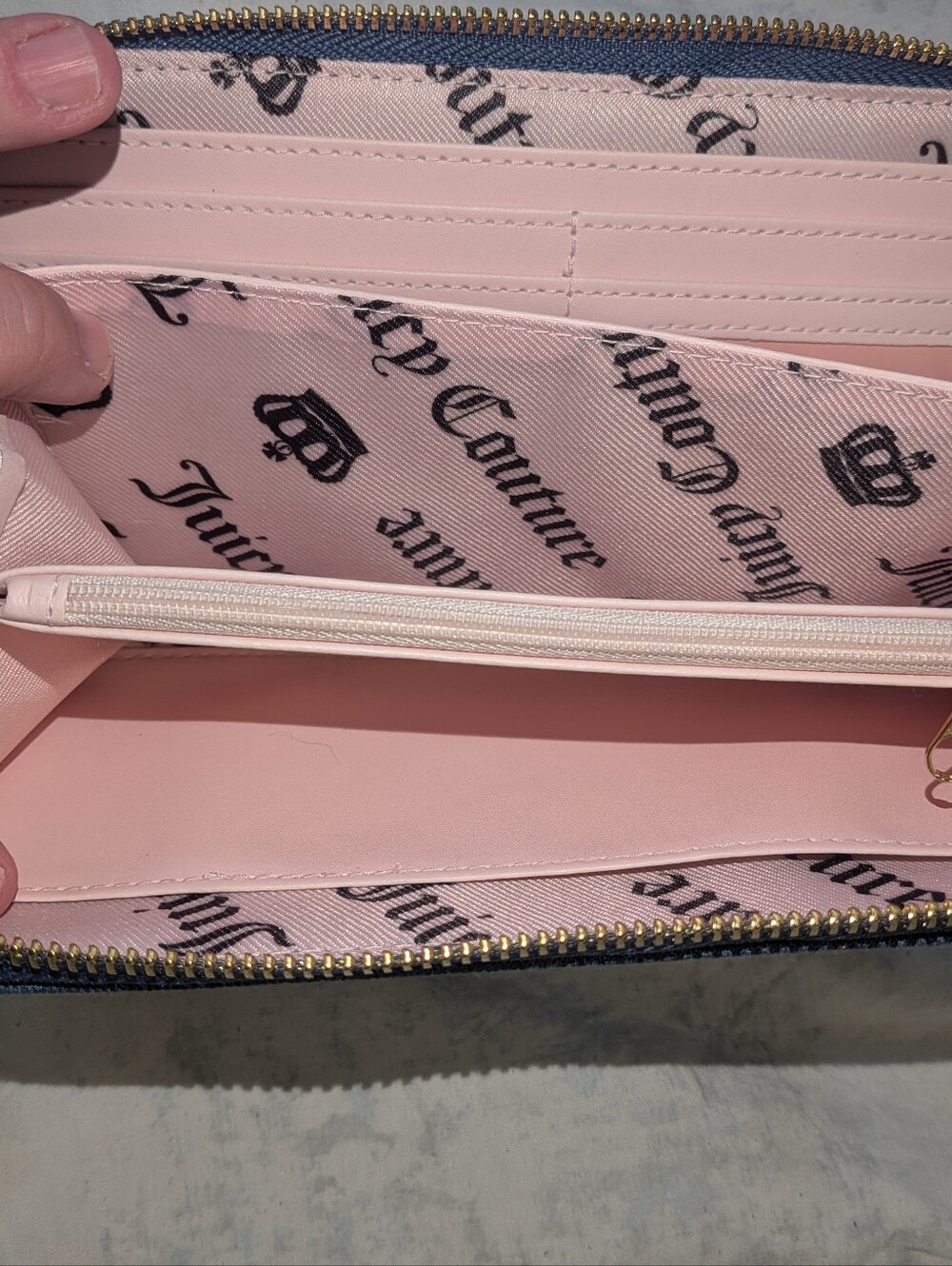 Juicy Couture Denim Zip Wallet with Pink Logo - Picture 7 of 7